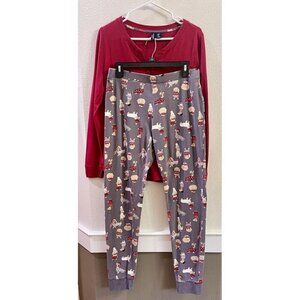Cynthia Rowley Pajamas Size M Dogs Jersey Knit Christmas Pants Shirt Set Winter